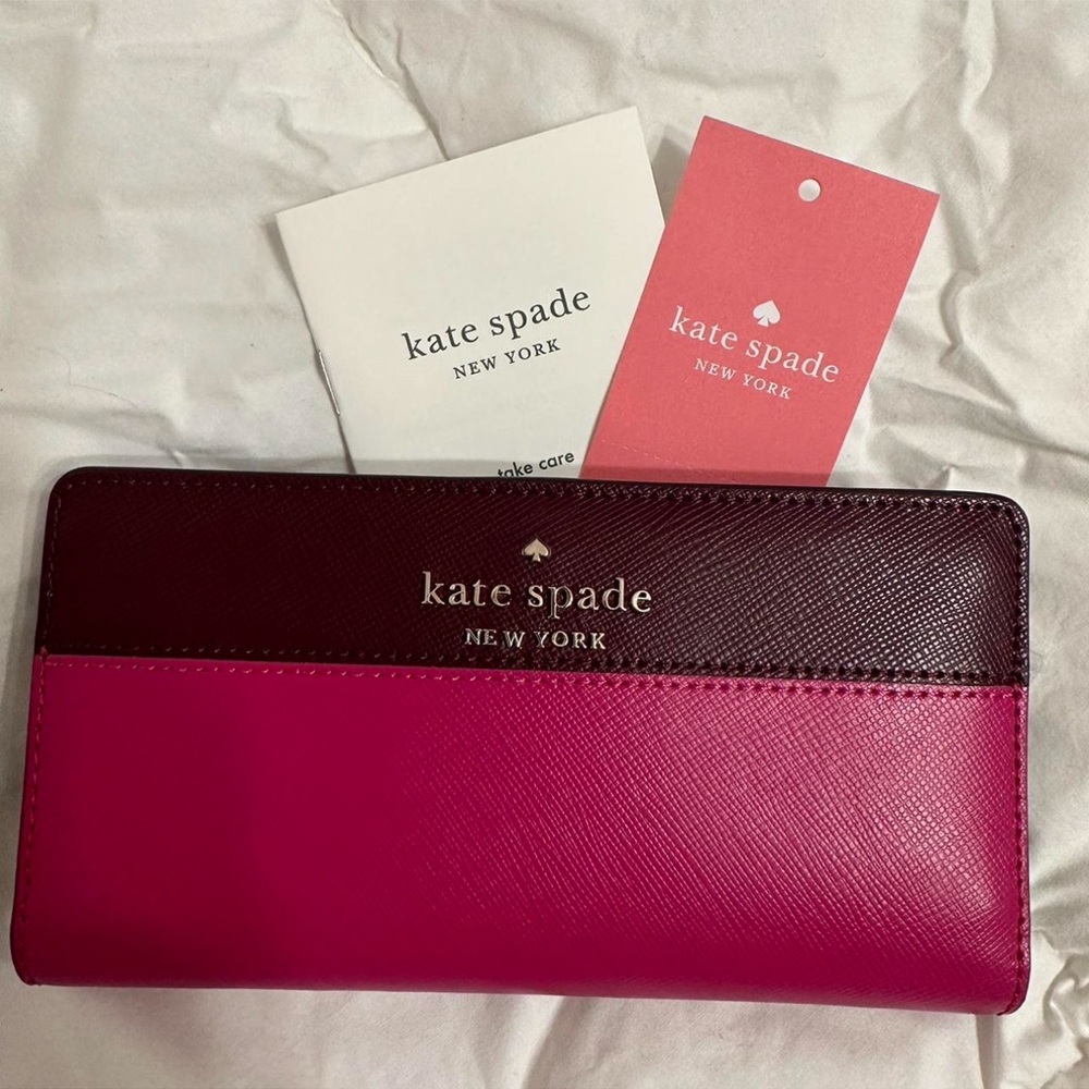 NEW Kate Spade Burgundy and Pink Slim Fold Wallet